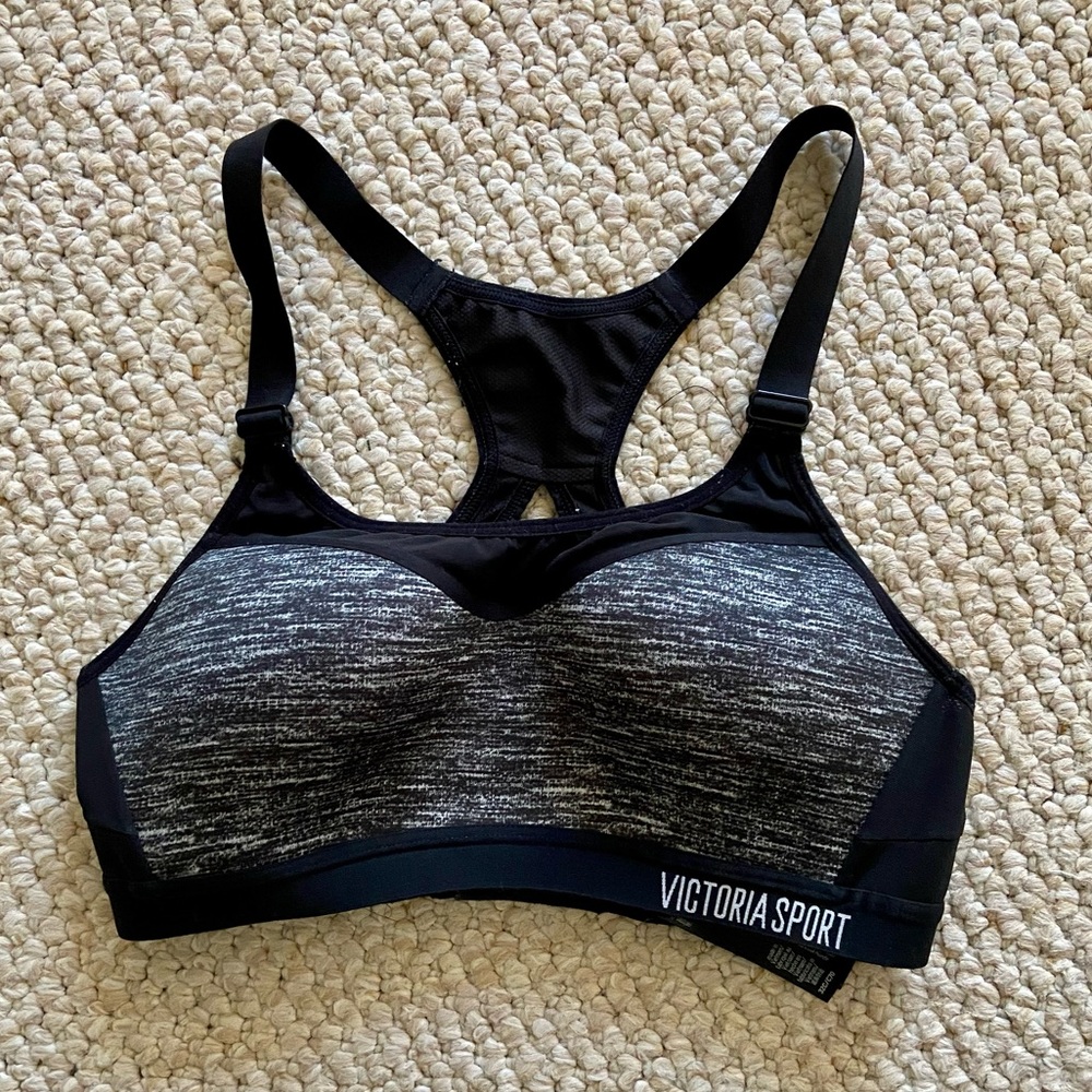 Victoria’s Secret Black and Gray Sports Bra, Racer Back, Medium Support
